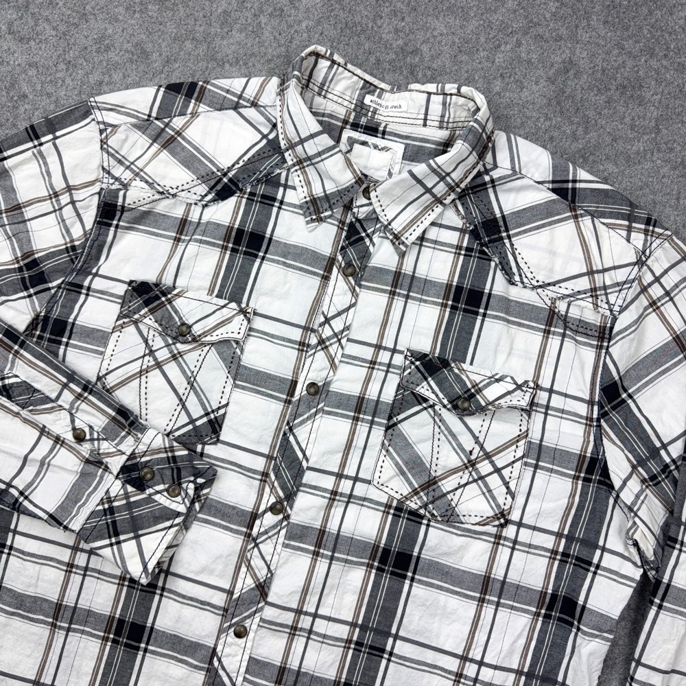 BKE Buckle Shirt Mens 2XL White Plaid‎ Athletic Western Pearl Snap Cowboy Ranch